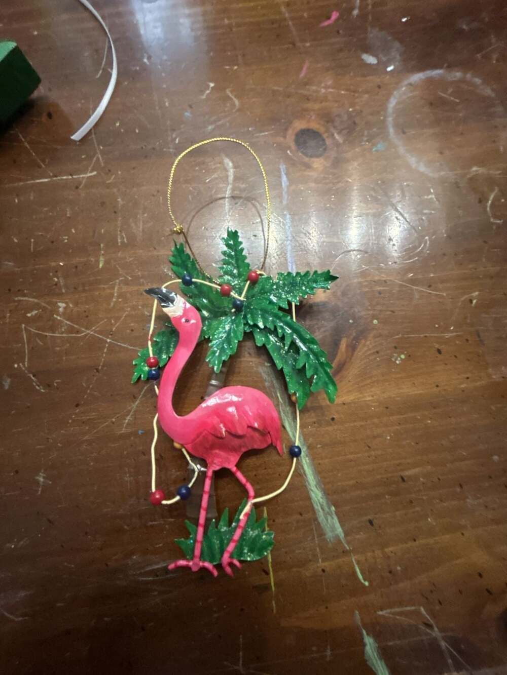 Metal Flamingo and Palm Tree Christmas Ornament